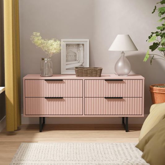 Fluted Large Chest of Drawers Pink 4 Drawers 115cm