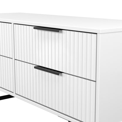 Fluted Large Chest of Drawers White 4 Drawers 115cm