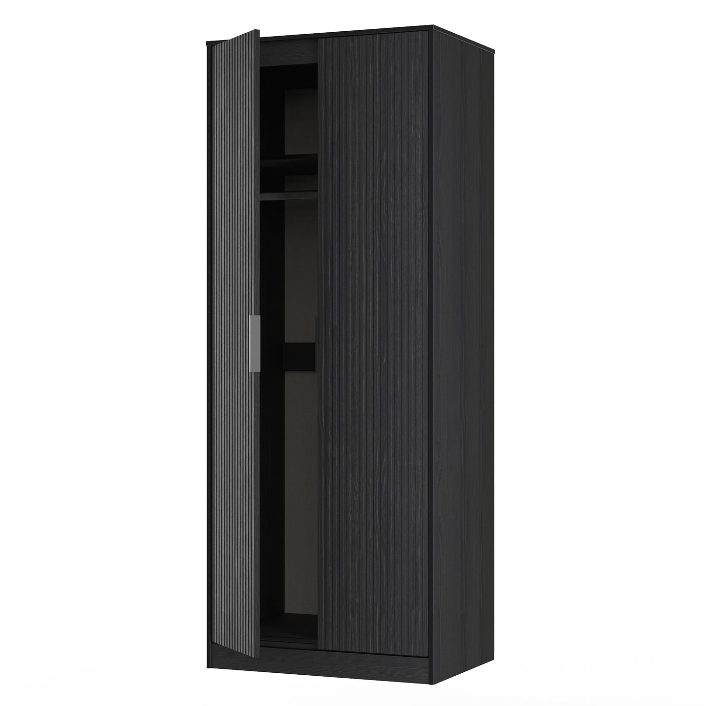 Fluted Tall Wardrobe Black 1 Shelf 197cm
