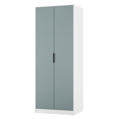 Fluted Tall Wardrobe Teal & White 1 Shelf 197cm