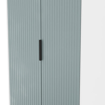 Fluted Tall Wardrobe Teal & White 1 Shelf 197cm