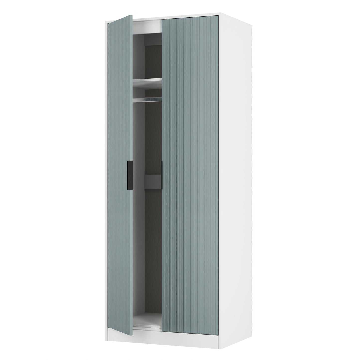 Fluted Tall Wardrobe Teal & White 1 Shelf 197cm