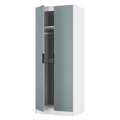 Fluted Tall Wardrobe Teal & White 1 Shelf 197cm