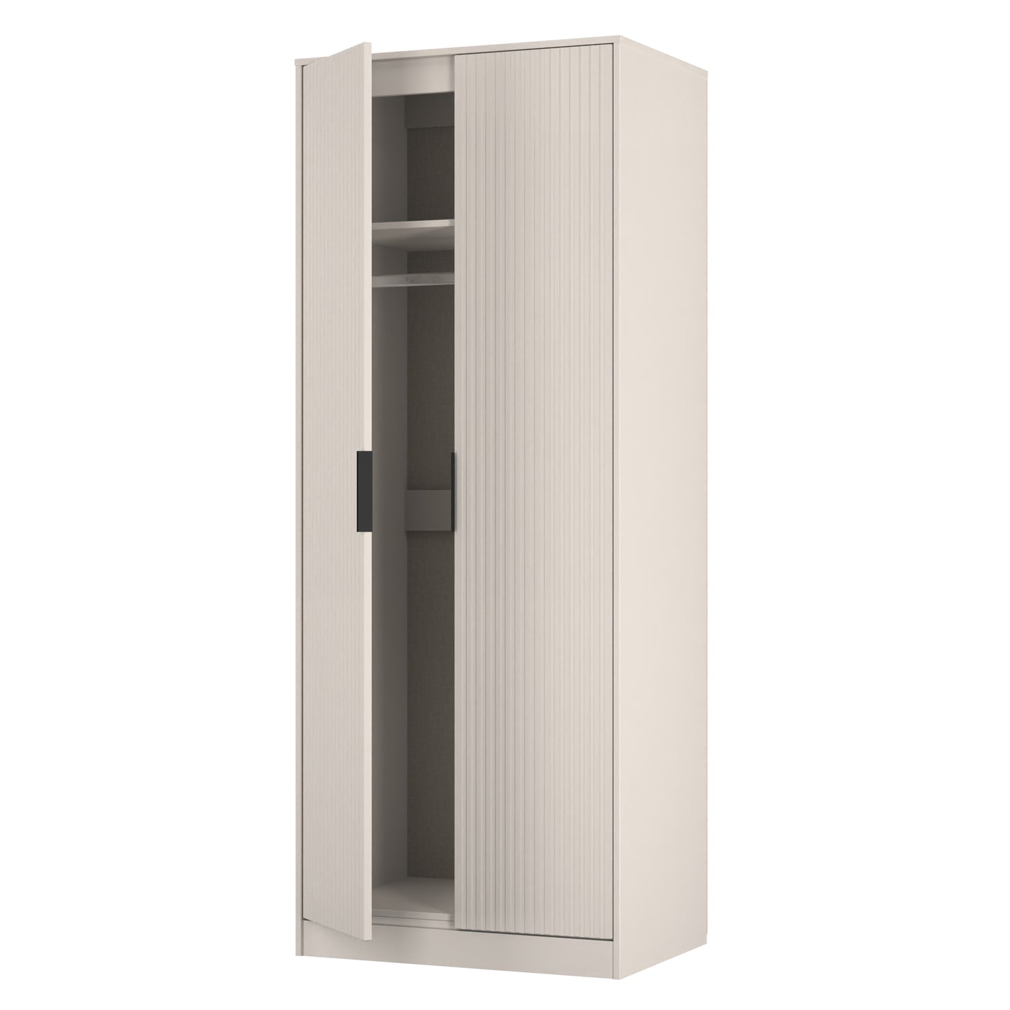 Fluted Tall Wardrobe Off-White 1 Shelf 197cm