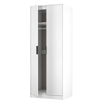 Fluted Tall Wardrobe White 1 Shelf 197cm