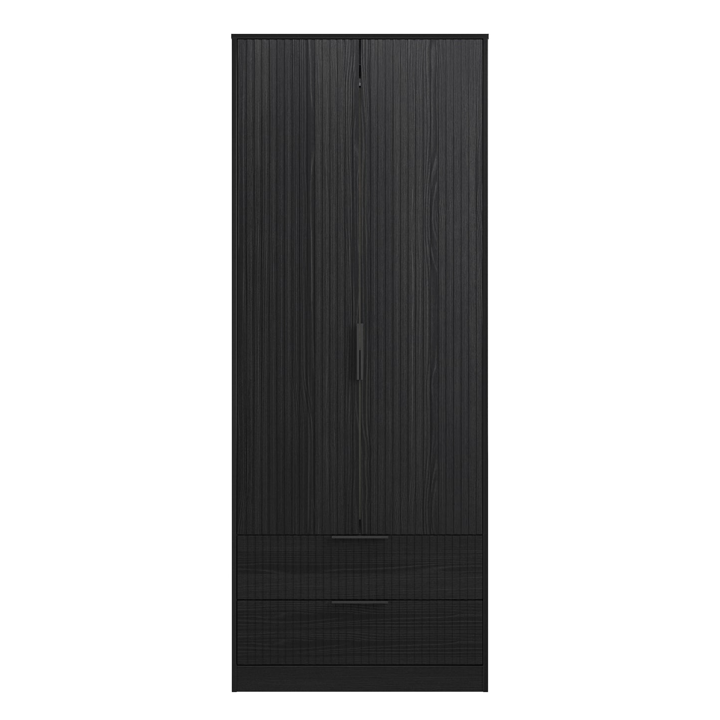 Fluted Tall Wardrobe Black 2 Drawers 197cm