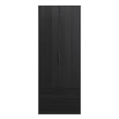 Fluted Tall Wardrobe Black 2 Drawers 197cm