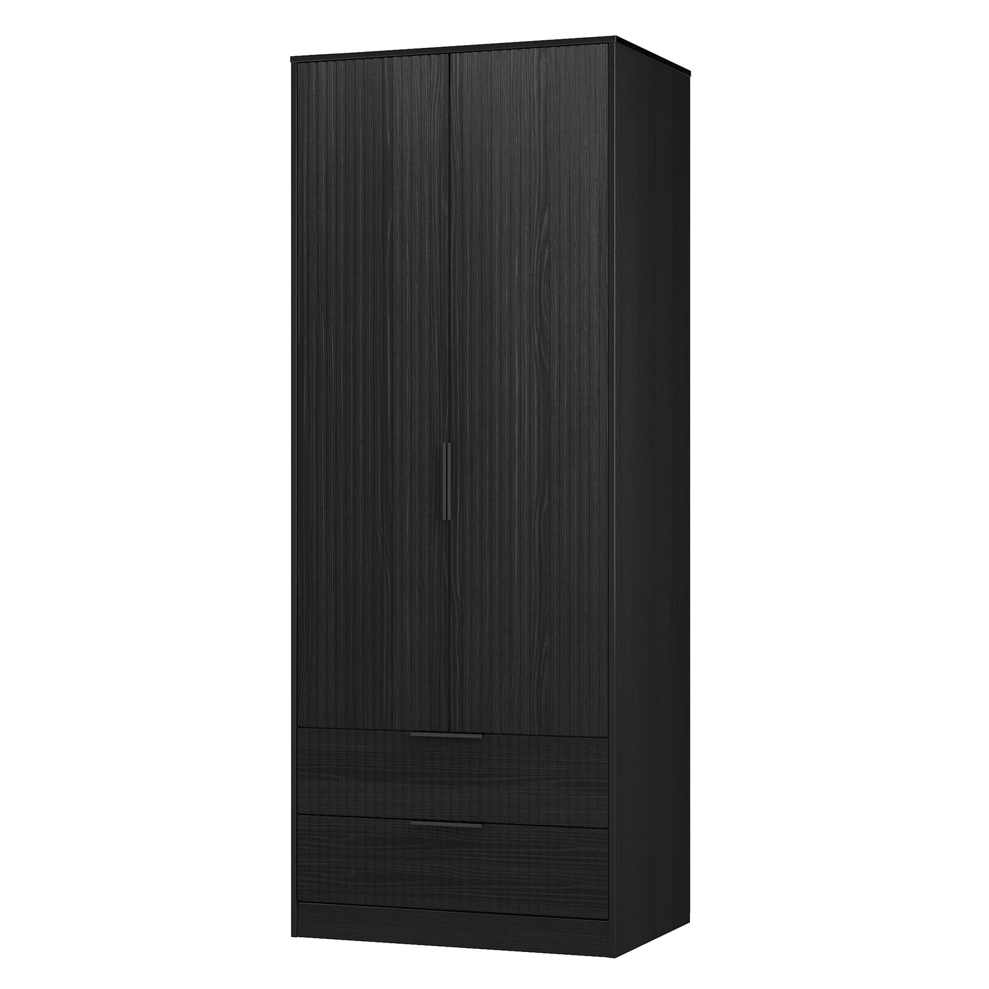 Fluted Tall Wardrobe Black 2 Drawers 197cm