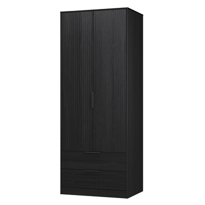 Fluted Tall Wardrobe Black 2 Drawers 197cm