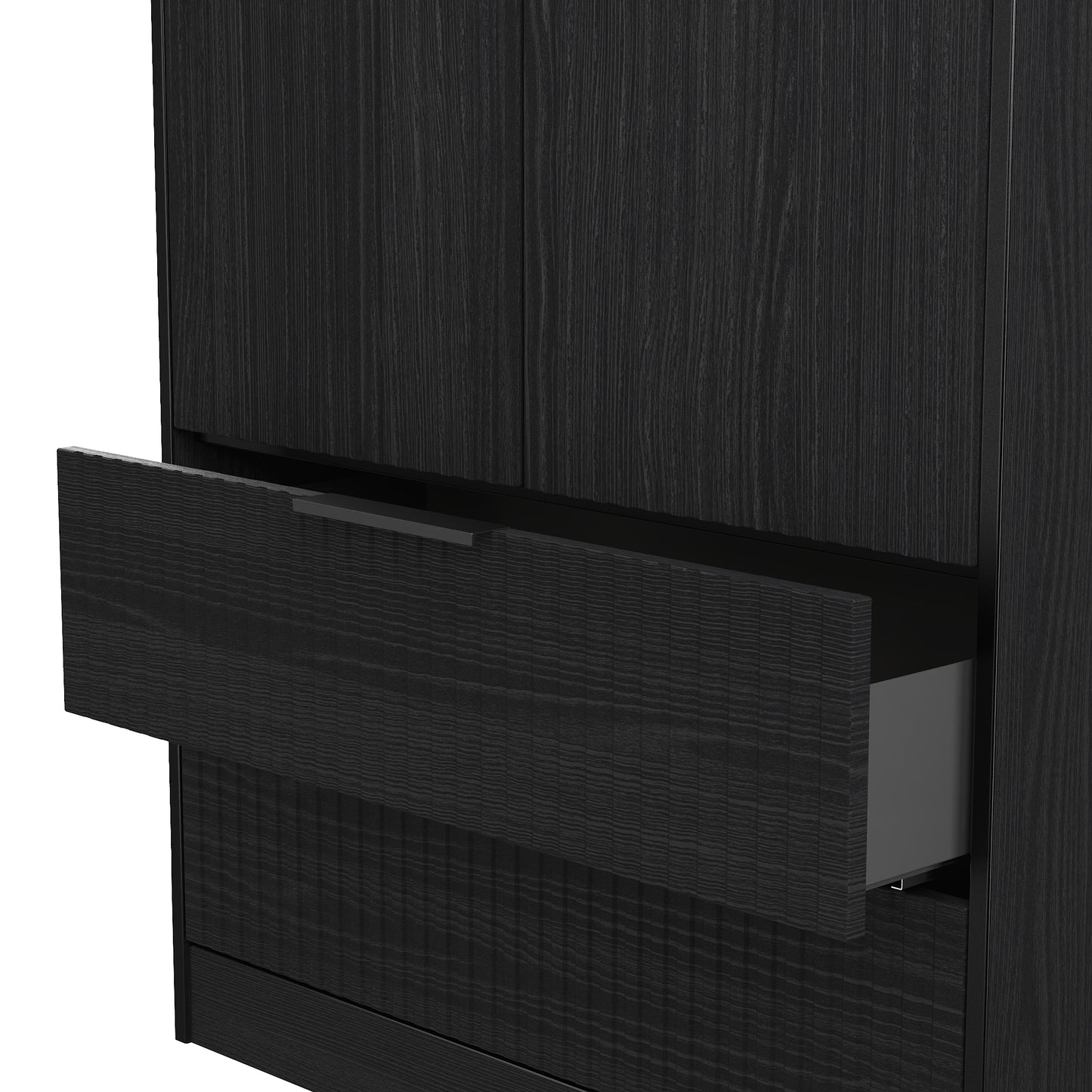 Fluted Tall Wardrobe Black 2 Drawers 197cm