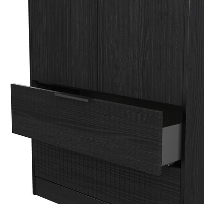 Fluted Tall Wardrobe Black 2 Drawers 197cm