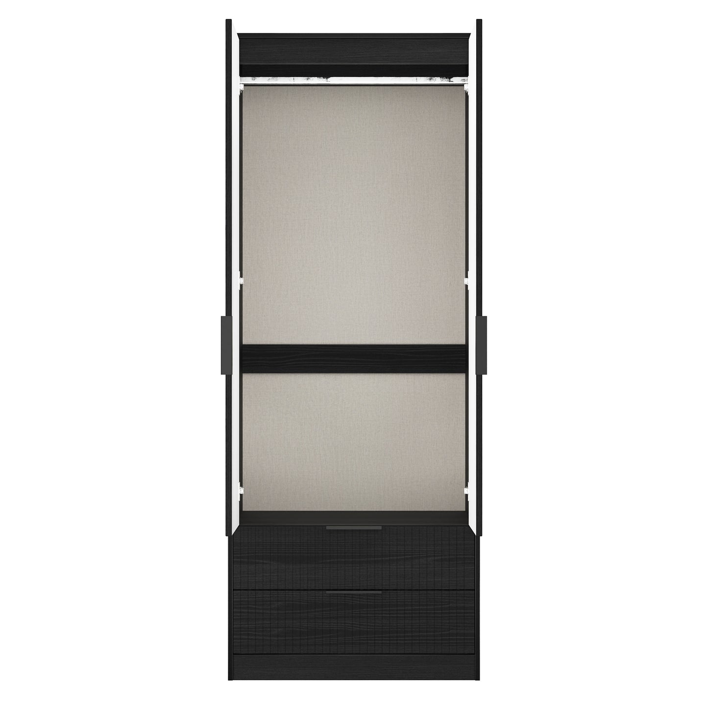 Fluted Tall Wardrobe Black 2 Drawers 197cm