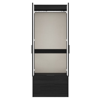 Fluted Tall Wardrobe Black 2 Drawers 197cm
