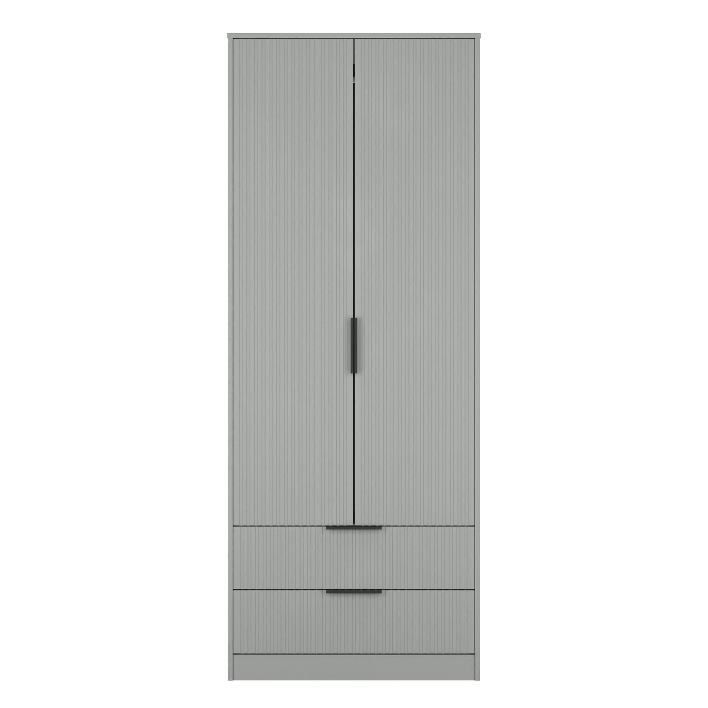 Fluted Tall Wardrobe Grey 2 Drawers 197cm