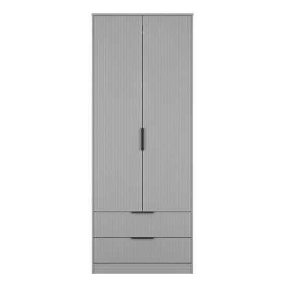 Fluted Tall Wardrobe Grey 2 Drawers 197cm