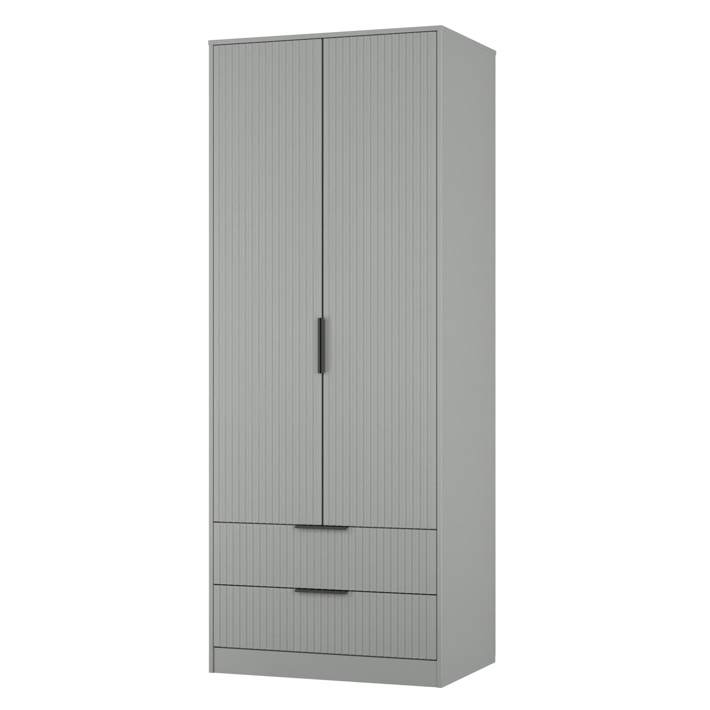 Fluted Tall Wardrobe Grey 2 Drawers 197cm