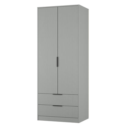 Fluted Tall Wardrobe Grey 2 Drawers 197cm