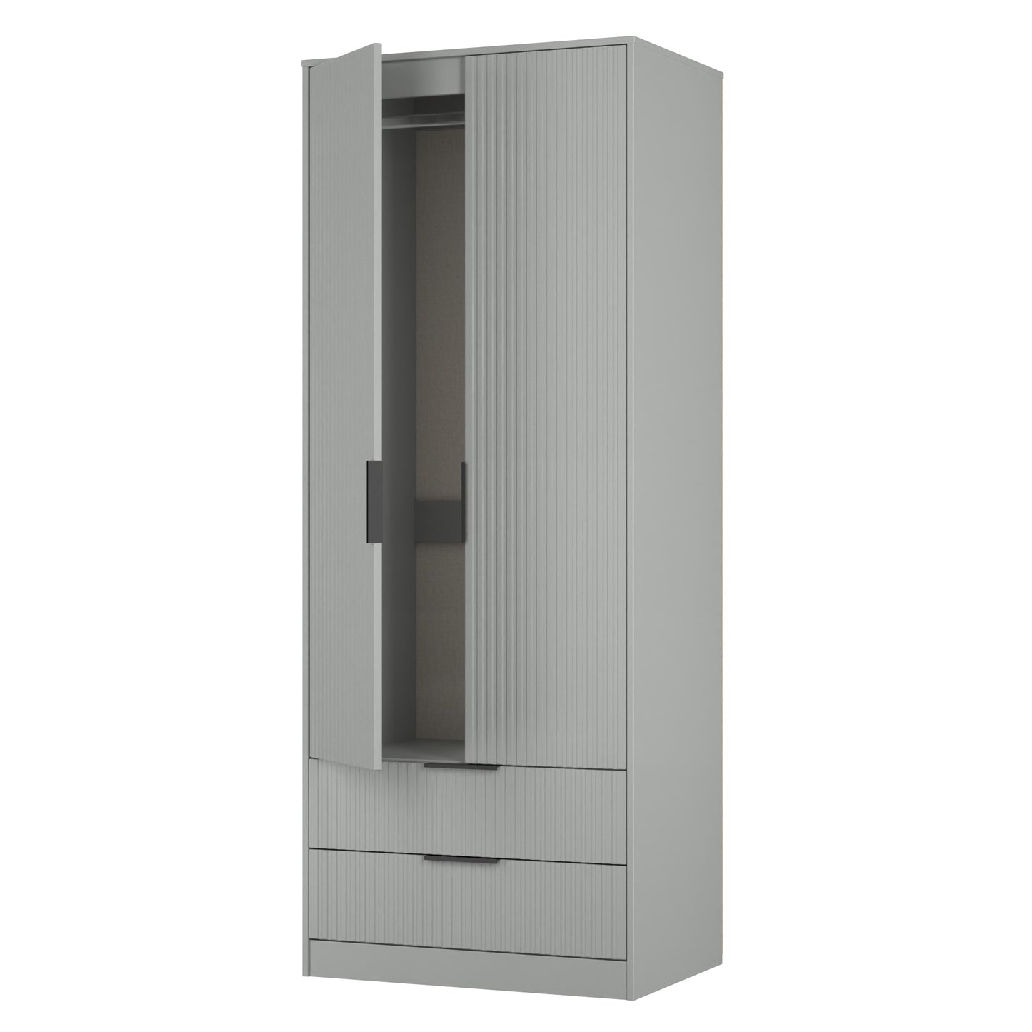 Fluted Tall Wardrobe Grey 2 Drawers 197cm