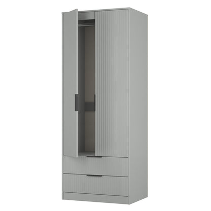 Fluted Tall Wardrobe Grey 2 Drawers 197cm