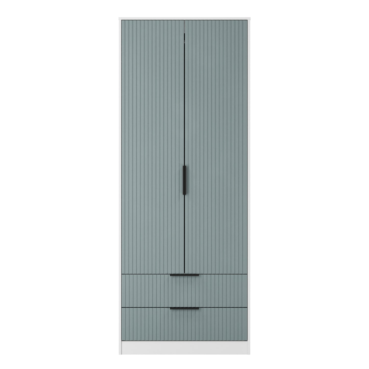 Fluted Tall Wardrobe Teal & White 2 Drawers 197cm