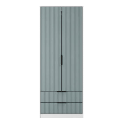 Fluted Tall Wardrobe Teal & White 2 Drawers 197cm