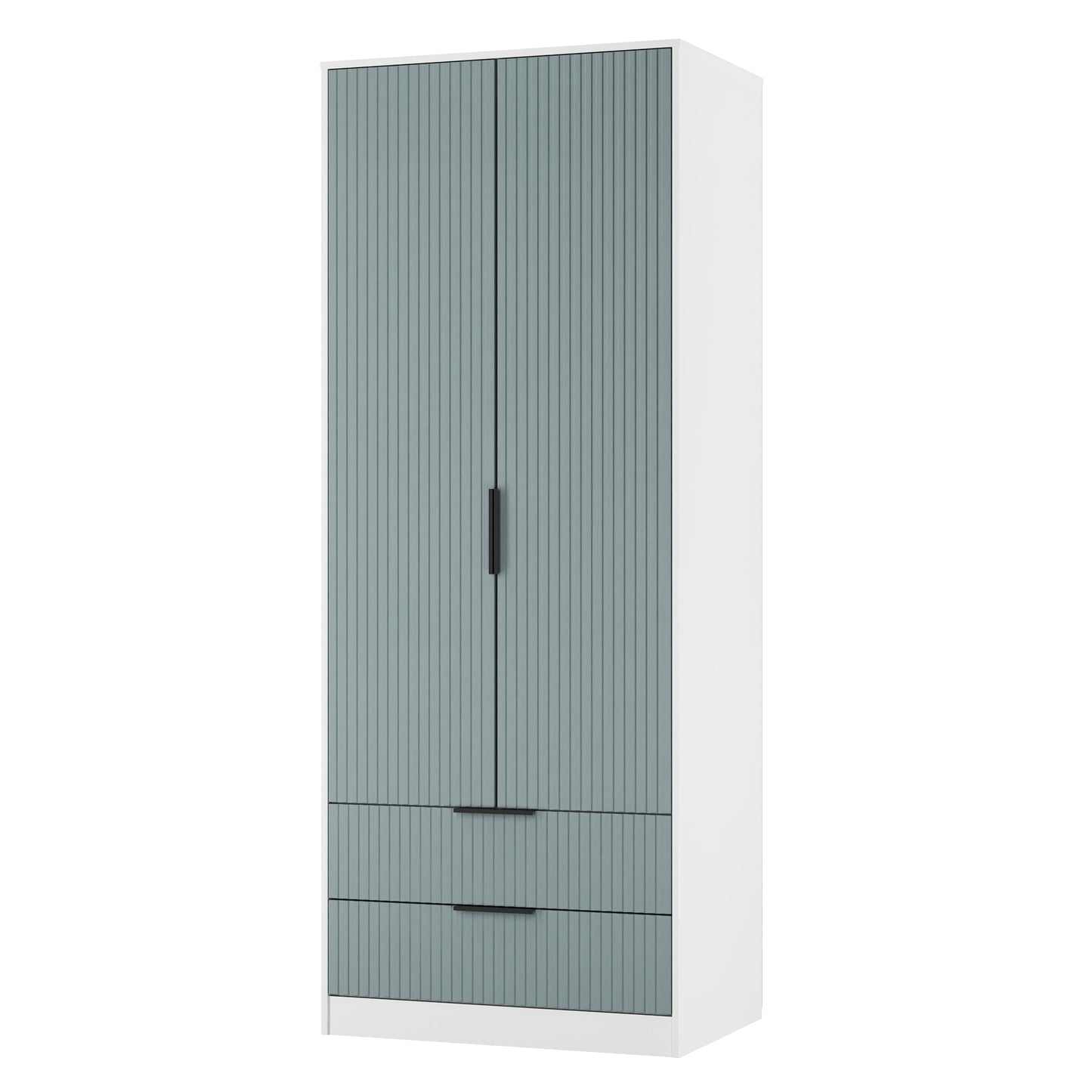 Fluted Tall Wardrobe Teal & White 2 Drawers 197cm