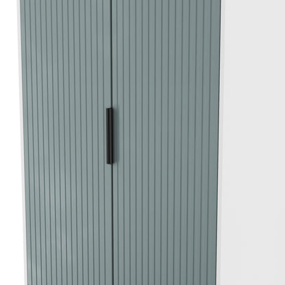 Fluted Tall Wardrobe Teal & White 2 Drawers 197cm