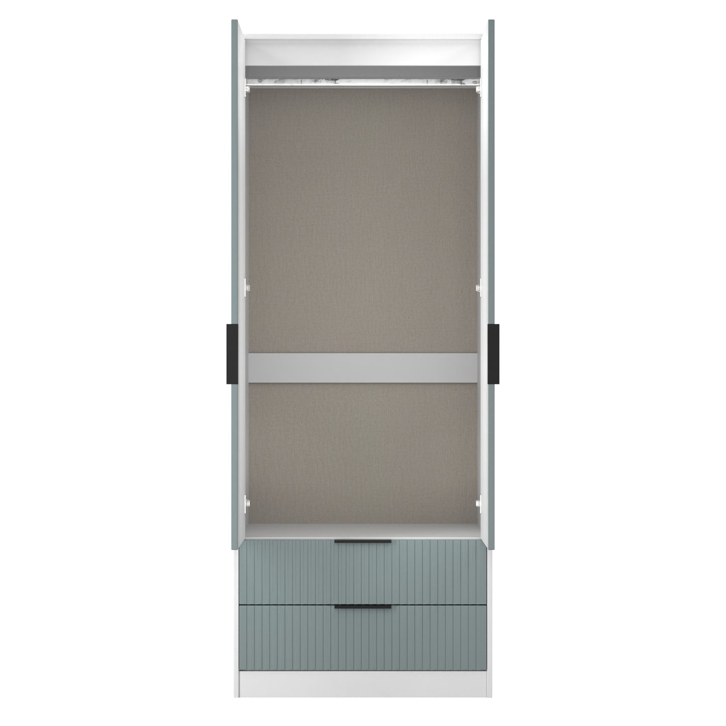 Fluted Tall Wardrobe Teal & White 2 Drawers 197cm