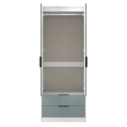Fluted Tall Wardrobe Teal & White 2 Drawers 197cm