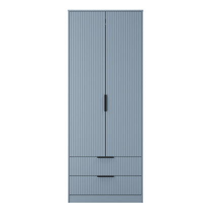 Fluted Tall Wardrobe Light Blue 2 Drawers 197cm