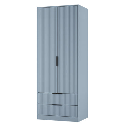 Fluted Tall Wardrobe Light Blue 2 Drawers 197cm