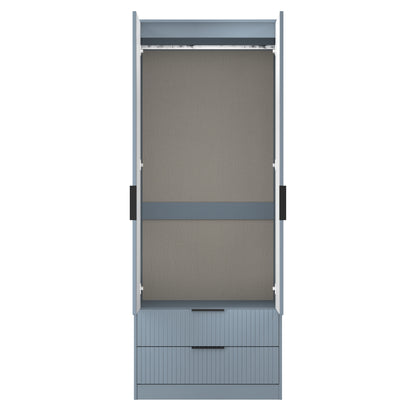 Fluted Tall Wardrobe Light Blue 2 Drawers 197cm