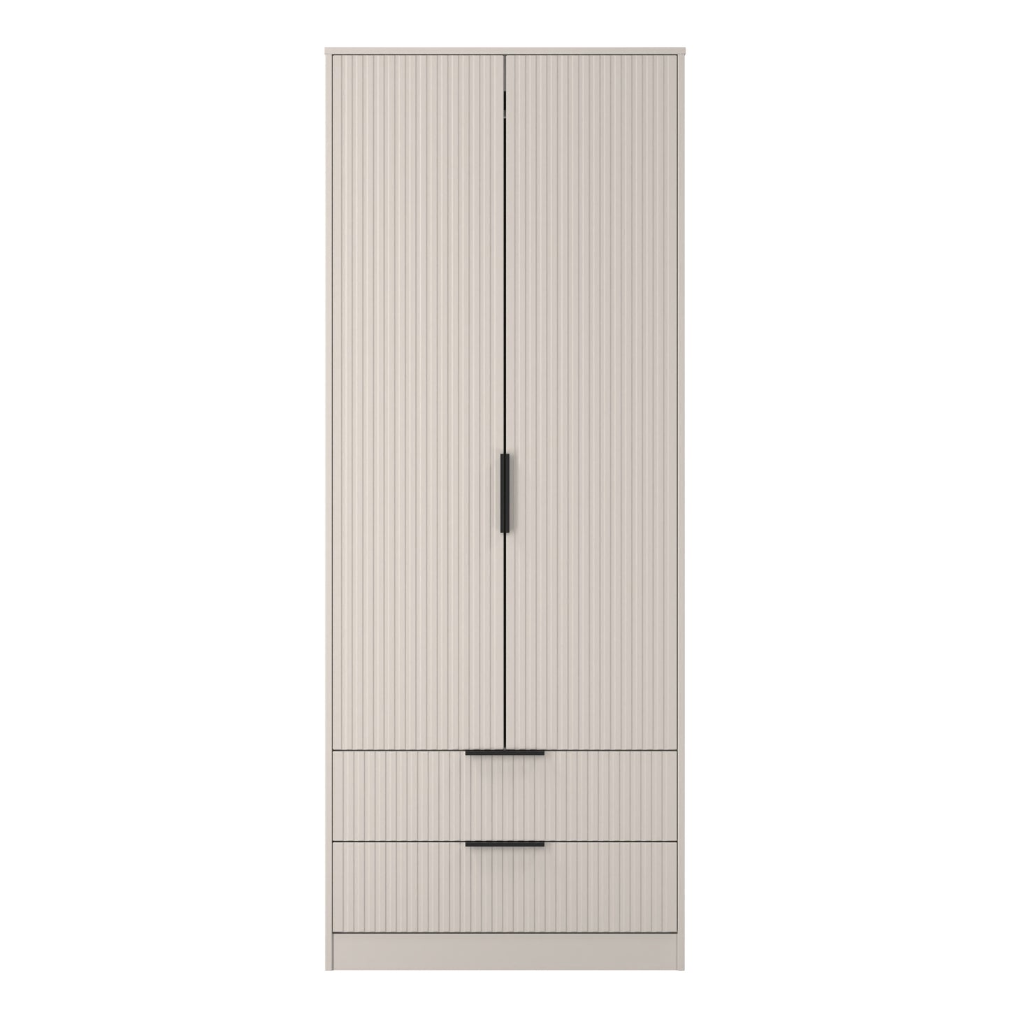 Fluted Tall Wardrobe Off-White 2 Drawers 197cm