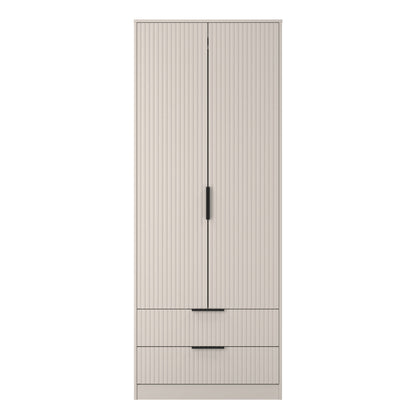 Fluted Tall Wardrobe Off-White 2 Drawers 197cm