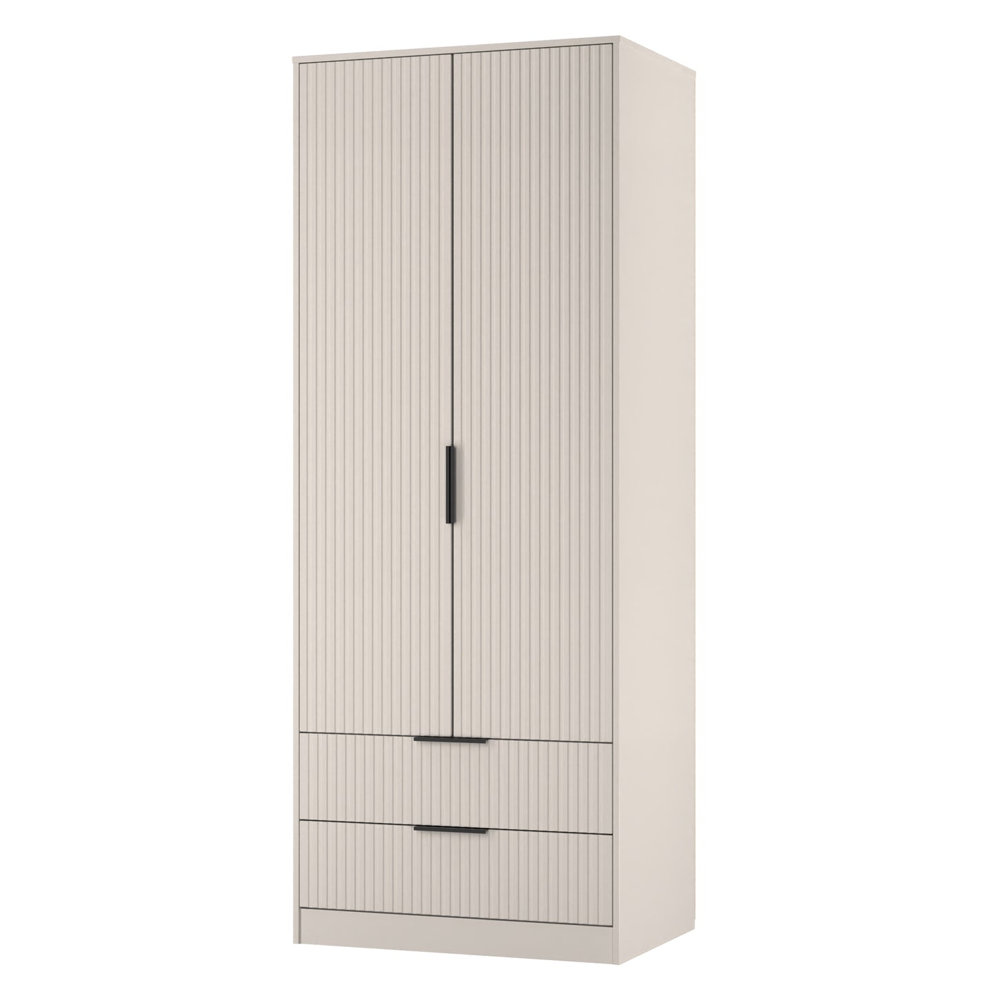 Fluted Tall Wardrobe Off-White 2 Drawers 197cm
