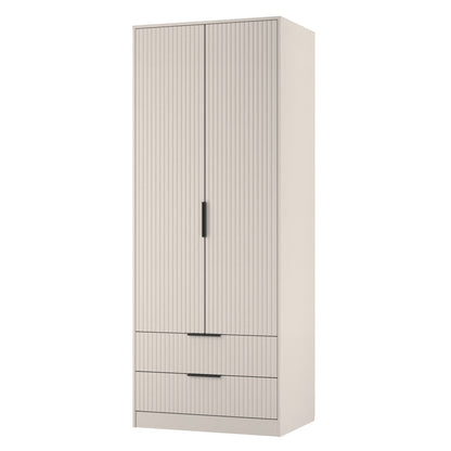 Fluted Tall Wardrobe Off-White 2 Drawers 197cm