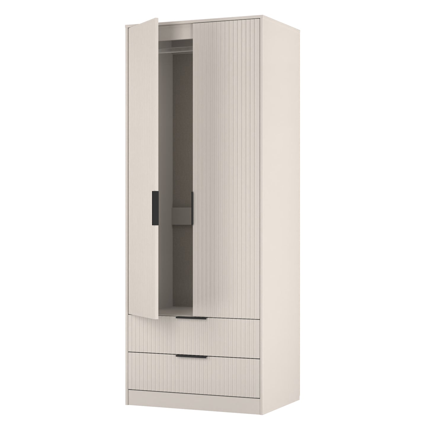 Fluted Tall Wardrobe Off-White 2 Drawers 197cm