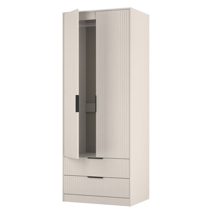 Fluted Tall Wardrobe Off-White 2 Drawers 197cm
