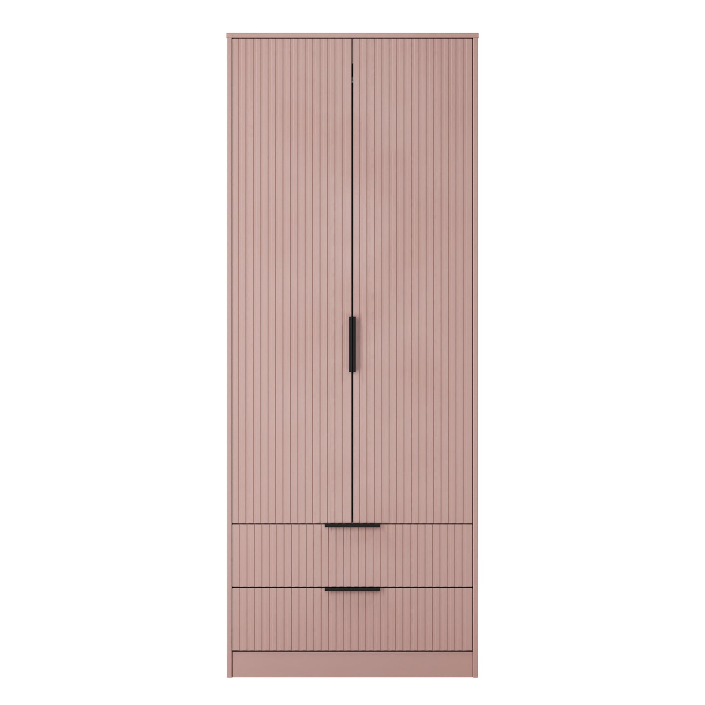 Fluted Tall Wardrobe Pink 2 Drawers 197cm