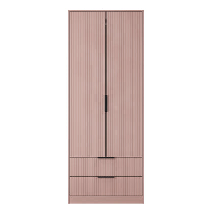 Fluted Tall Wardrobe Pink 2 Drawers 197cm