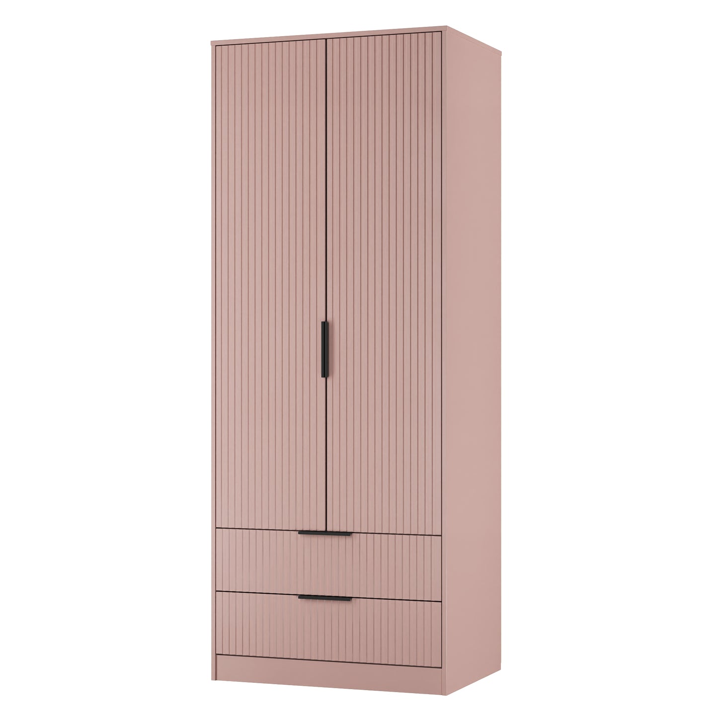 Fluted Tall Wardrobe Pink 2 Drawers 197cm