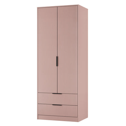 Fluted Tall Wardrobe Pink 2 Drawers 197cm