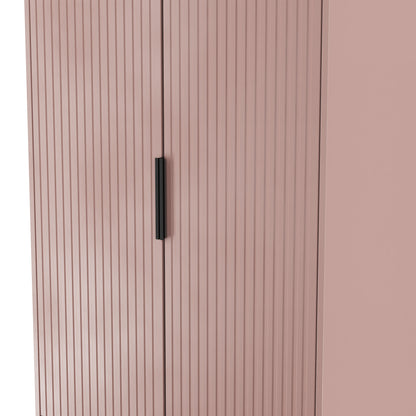 Fluted Tall Wardrobe Pink 2 Drawers 197cm