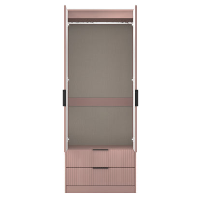 Fluted Tall Wardrobe Pink 2 Drawers 197cm