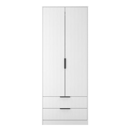 Fluted Tall Wardrobe White 2 Drawers 197cm