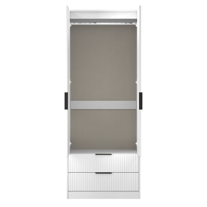 Fluted Tall Wardrobe White 2 Drawers 197cm
