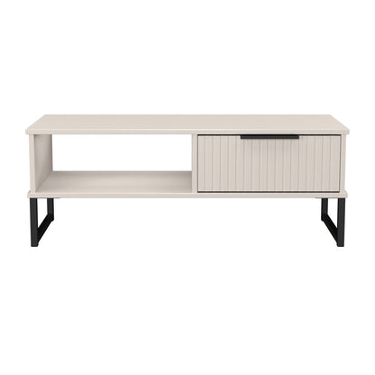 Fluted Coffee Table Off-White 1 Shelf 1 Drawer 92cm