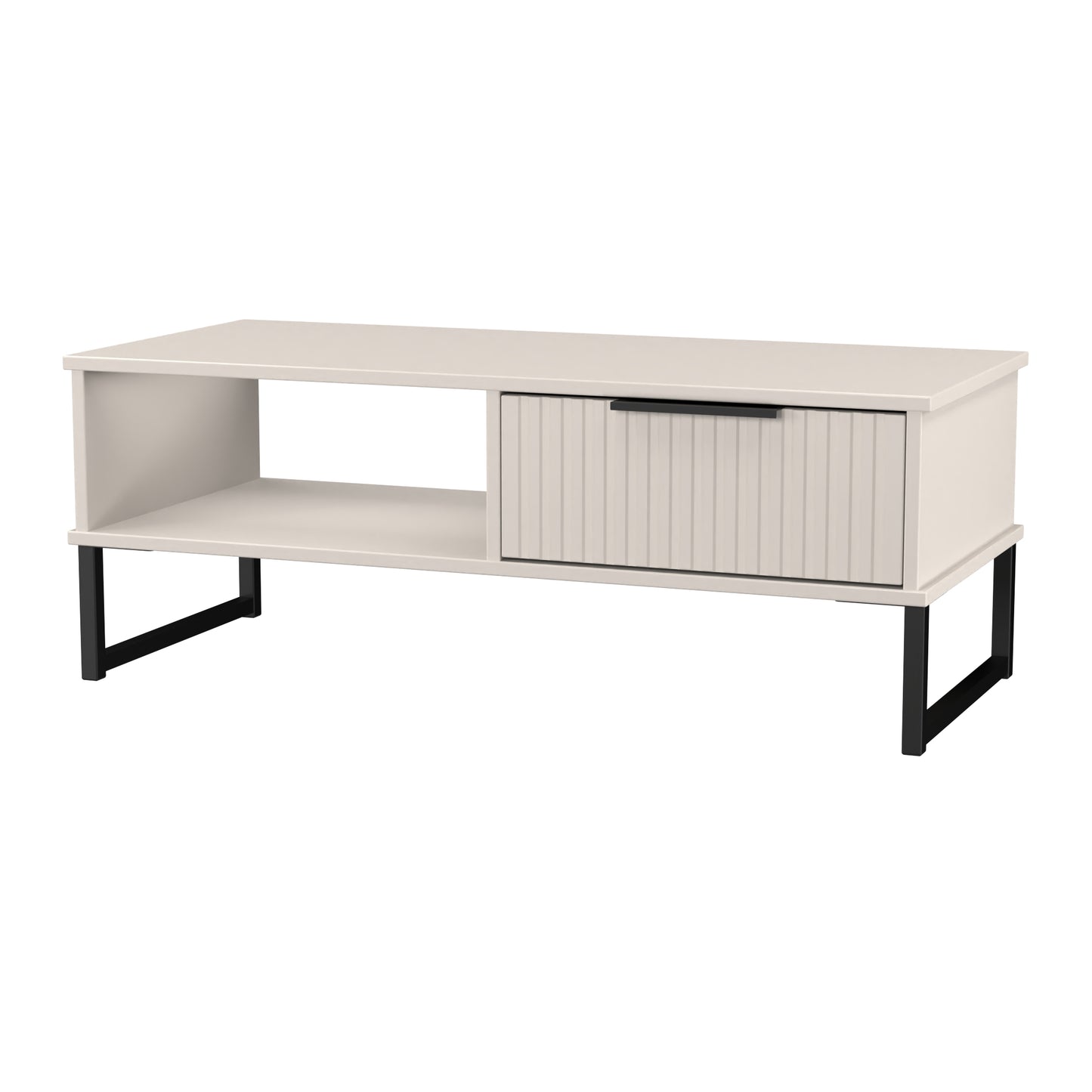 Fluted Coffee Table Off-White 1 Shelf 1 Drawer 92cm