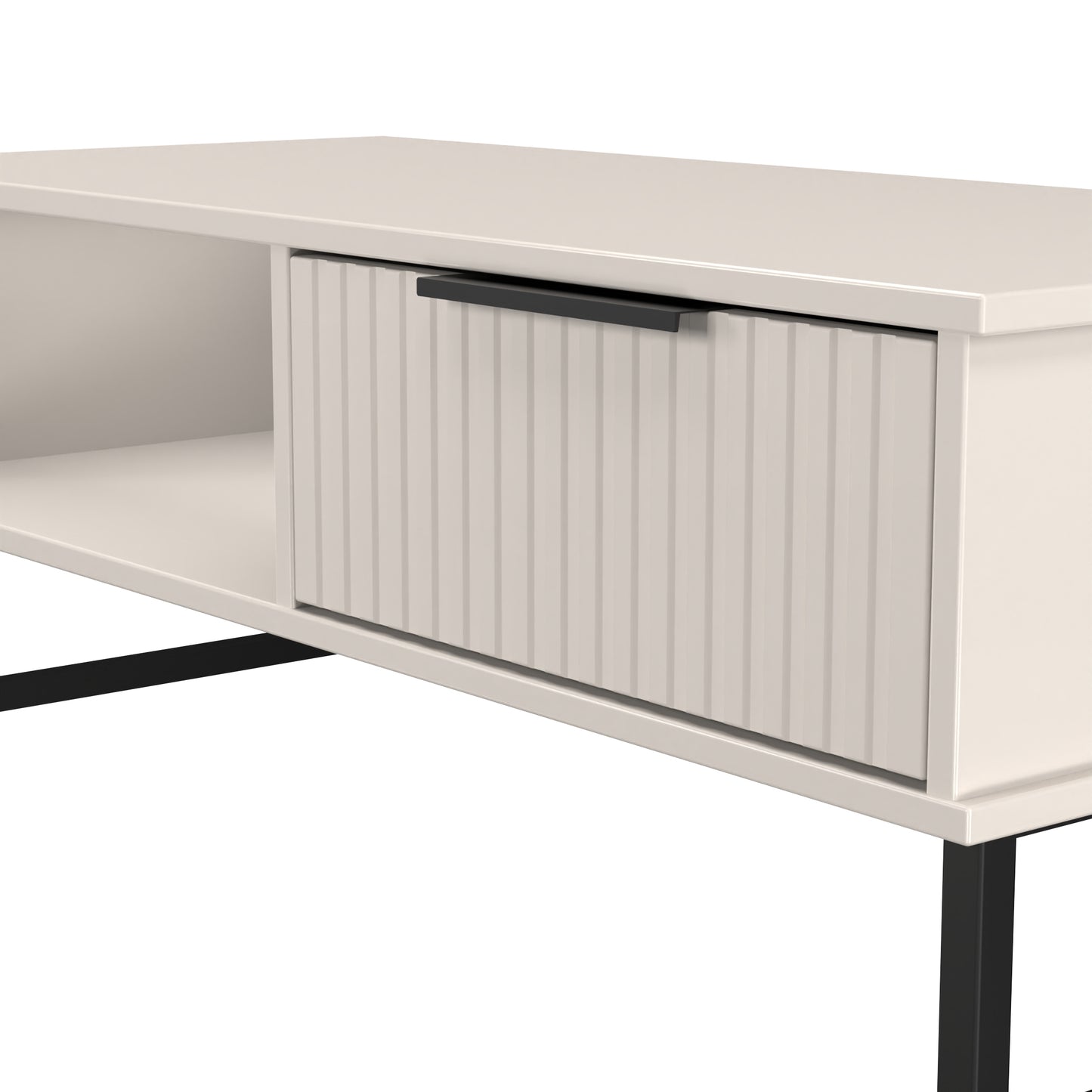 Fluted Coffee Table Off-White 1 Shelf 1 Drawer 92cm