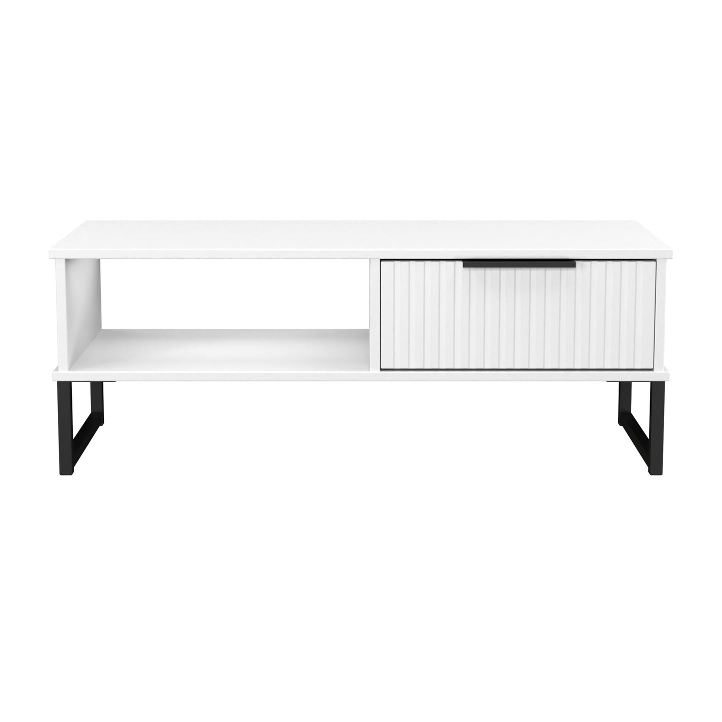 Fluted Coffee Table White 1 Shelf 1 Drawer 92cm